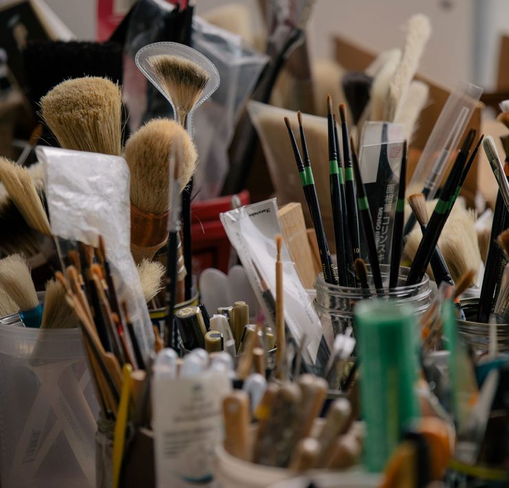 Tools of the trade. Lisa DiClerico uses handmade glue, clay, pigment, paint, paper, and even collages pieces of existing works to recreate surfaces in hyperrealistic detail | José A. Alvarado Jr. for The Daring